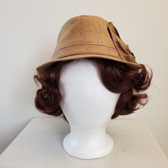 Vintage Woven Straw Fedora Hat With Bow Detail - Picture 2 of 12